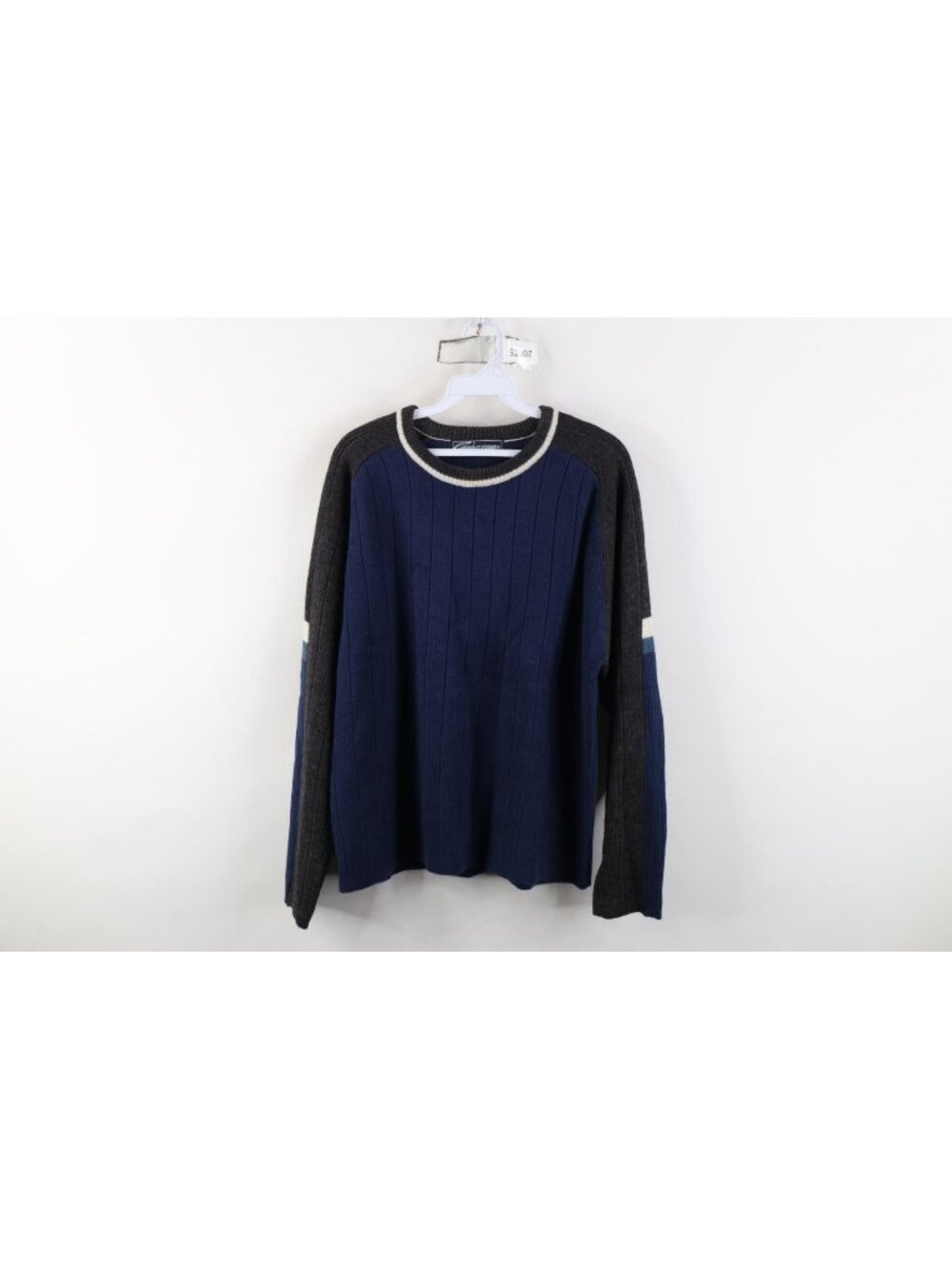 Vtg 90s Y2K Streetwear Mens Small Striped Thermal Ribbed Knit Crewneck Sweater